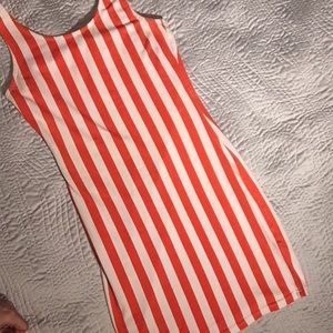 White and orange/red striped stretchy mini dress!